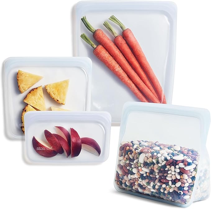 Stasher Premium Reusable Silicone Food Storage Bags, 4-Pack, Multicolor