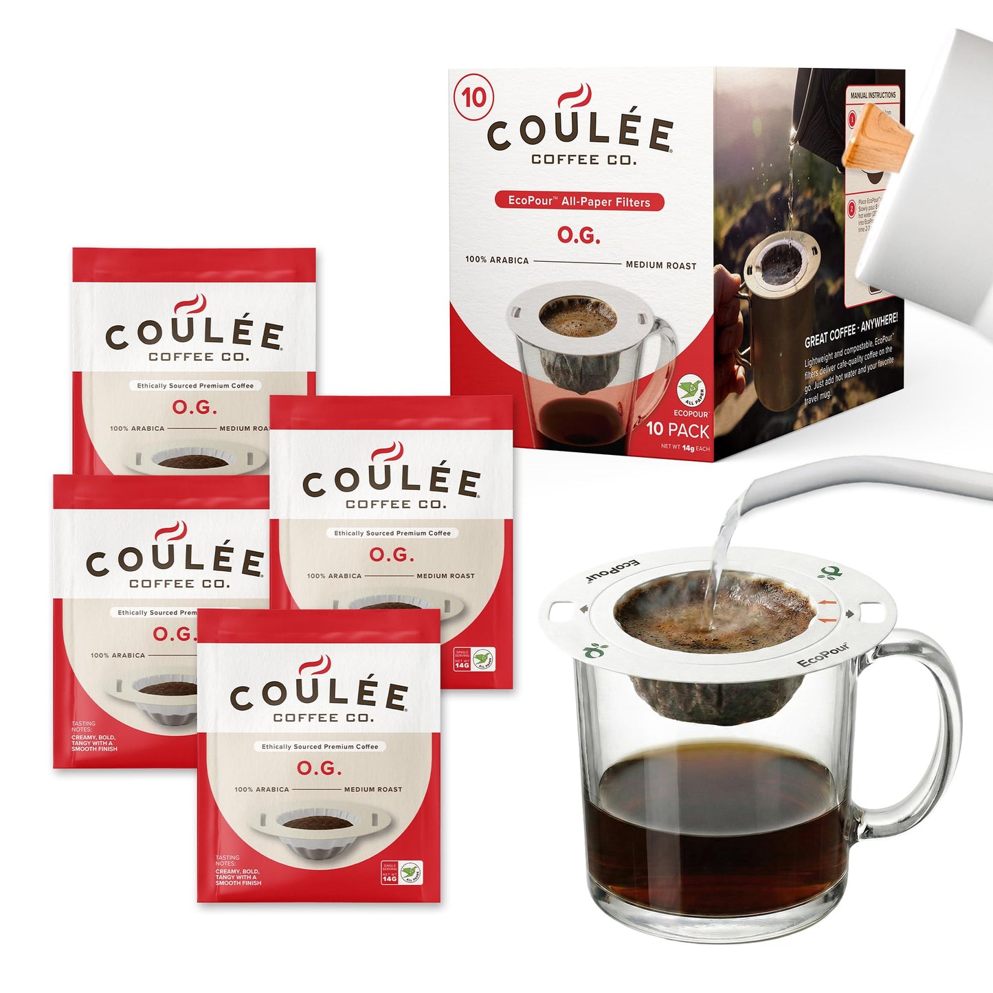 Coulée EcoPour Coffee Variety Pack, Single Serve, 4 Flavors, 20 Pack