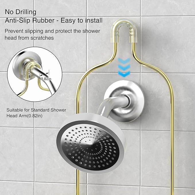 Over the Shower Head Caddy - 3 Tier Shower Caddy Hanging, Gold Bathroom Organizer with Soap Holder & Hooks