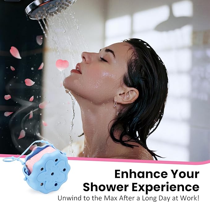 Blue Silicone Shower Steamer Tray/Holder/Hanger, Hangable&Durable Shower Steamer Holder, Long Lasting Bath Bombs Container, Aromatherapy Diffuser Containers, Bathroom Accessory for Bathroom Decor