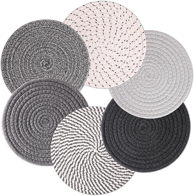 Billbotk 8" Trivets for Hot Dishes, Hot pots and Pans, 6 Heat Resistant Hot Pads, Pot Holders for Kitchen, Hot Plate Mats for Table, Kitchen Decor for Counter, Home Essentials, Farmhouse(Boho)