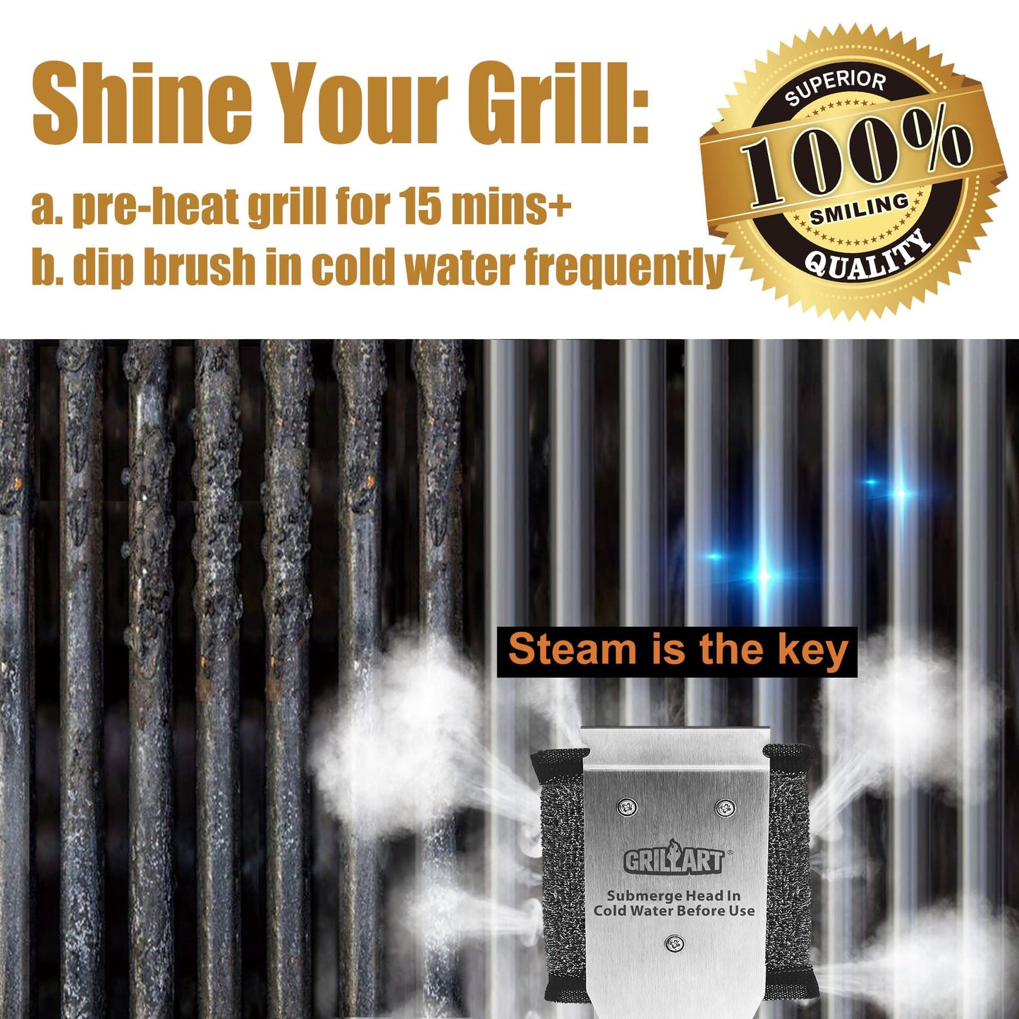 GRILLART Grill Brush Bristle Free, Safe Grill Brush for Outdoor Grill, SteamWizards BBQ Grill Cleaning Brush Kit, Replaceable Head Grill Scraper Tool, Grill Cleaner BBQ Accessories, Gifts for Men/Dad