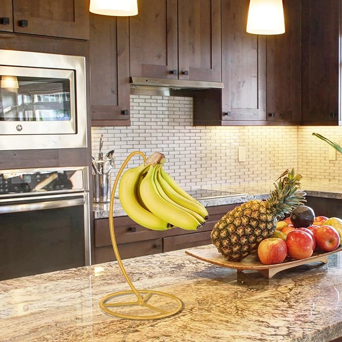 Banana Holder Stand, Banana Hanger Stand Black, Metal Bananas Tree Hanger to Keep Bananas Fresh Gold