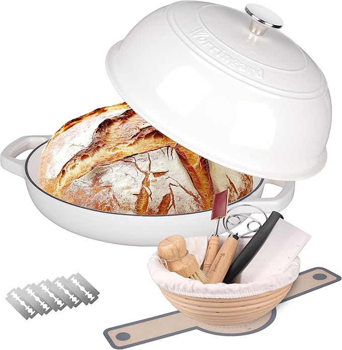 VORRINGARD Enameled Cast Iron Dutch Oven Pot with Lid, Bread Oven for Sourdough Bread Baking, Dutch Ovens with Bread Proofing Basket& Baking Supplies Set, 6 Quart, Red