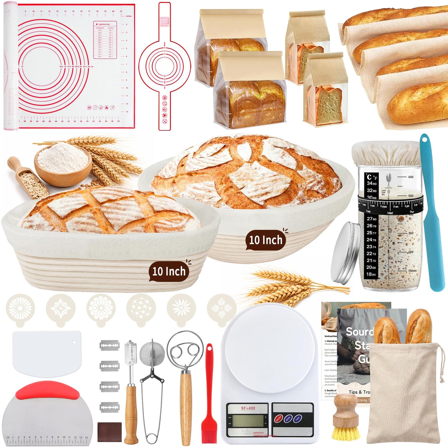 PeacePeo Sourdough Starter Kit 27Pcs with Round and Oval Banneton Basket