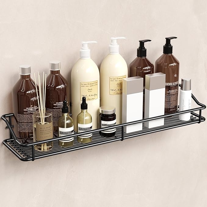 Orimade Adhesive Bathroom Shelf Organizer Shower Caddy Storage Basket Kitchen Spice Rack No Drilling SUS304 Stainless Steel Rustproof, 15.75 inch, Black