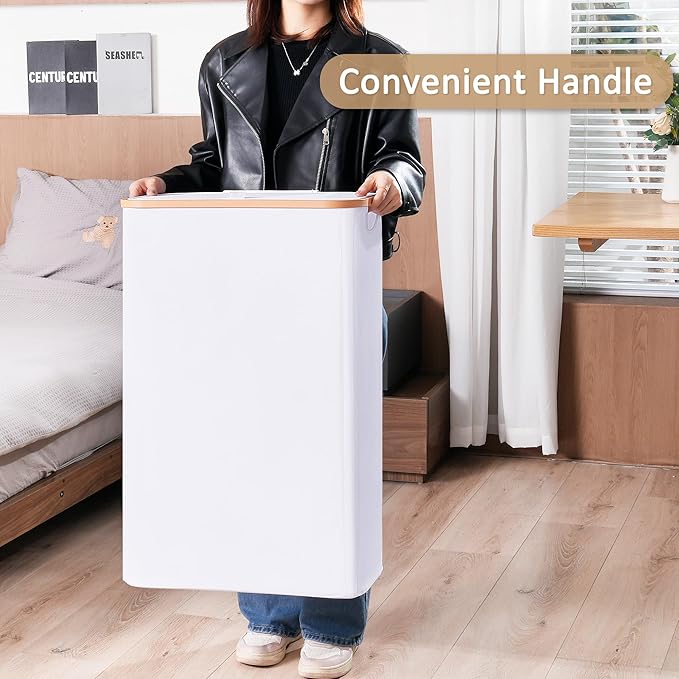 Slim Laundry Basket with Lid, Narrow Dirty Clothes Hampers for Laundry with Handle, Skinny Laundry Bin for Laundry Room, Dorm, Bedroom and Bathroom, 19.8 Gallon (75L) White