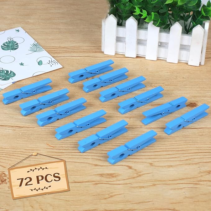 Phinus 72 Pcs Colorful Wooden Clothes Pins, 2.9 Inch Clothes Pins for Baby Shower Games, Hanging Clothes, Pictures, Photos, Classroom, Crafts, Decoration, Colorful Clothespins Heavy Duty (Blue)