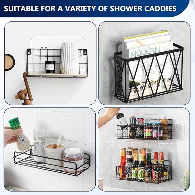 9-Pack Shower Caddy Adhesive Replacement, Transparent Adhesive Hooks Stickers, Strong Hook Strip for Shower Caddy Basket Shelf, Soap Holder, Bathroom Storage Corner Shelves, Kitchen Racks
