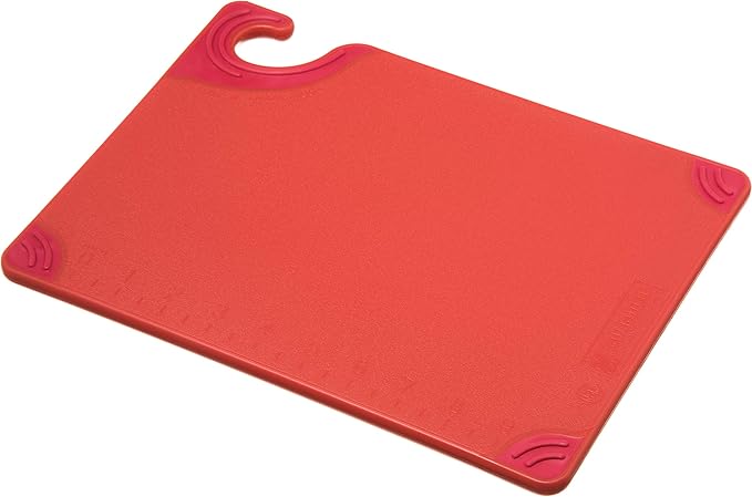 San Jamar Saf-T-Grip Cutting Board With Molded-In Ruler, Plastic Chopping Board for Kitchen, 9" x 12" x 0.35", 6 Count, Red