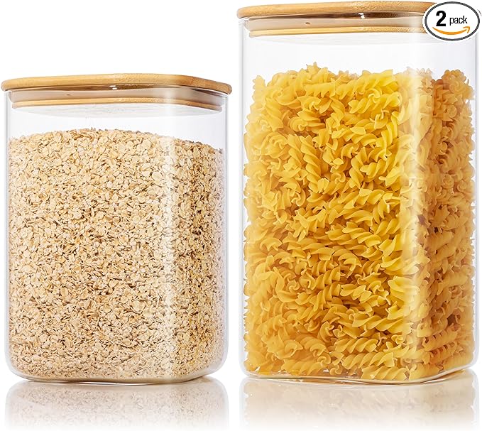 168oz 2 Pack Large Glass Storage Containers with Lids for Pantry Storage