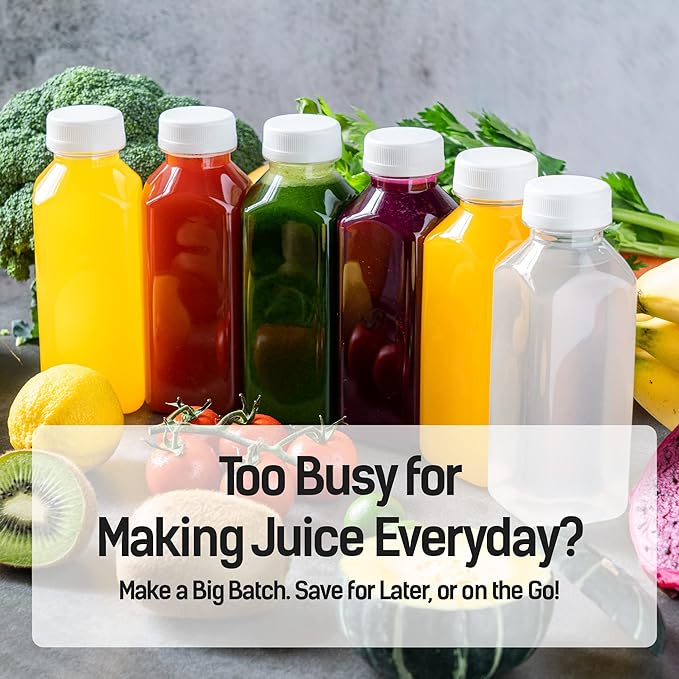 Norcalway Plastic Juice Bottles with Caps, Reusable Juicing Bottles, Clear Drink Containers with Lids for Juicing, Smoothie and Other Beverages - 12oz 6pcs