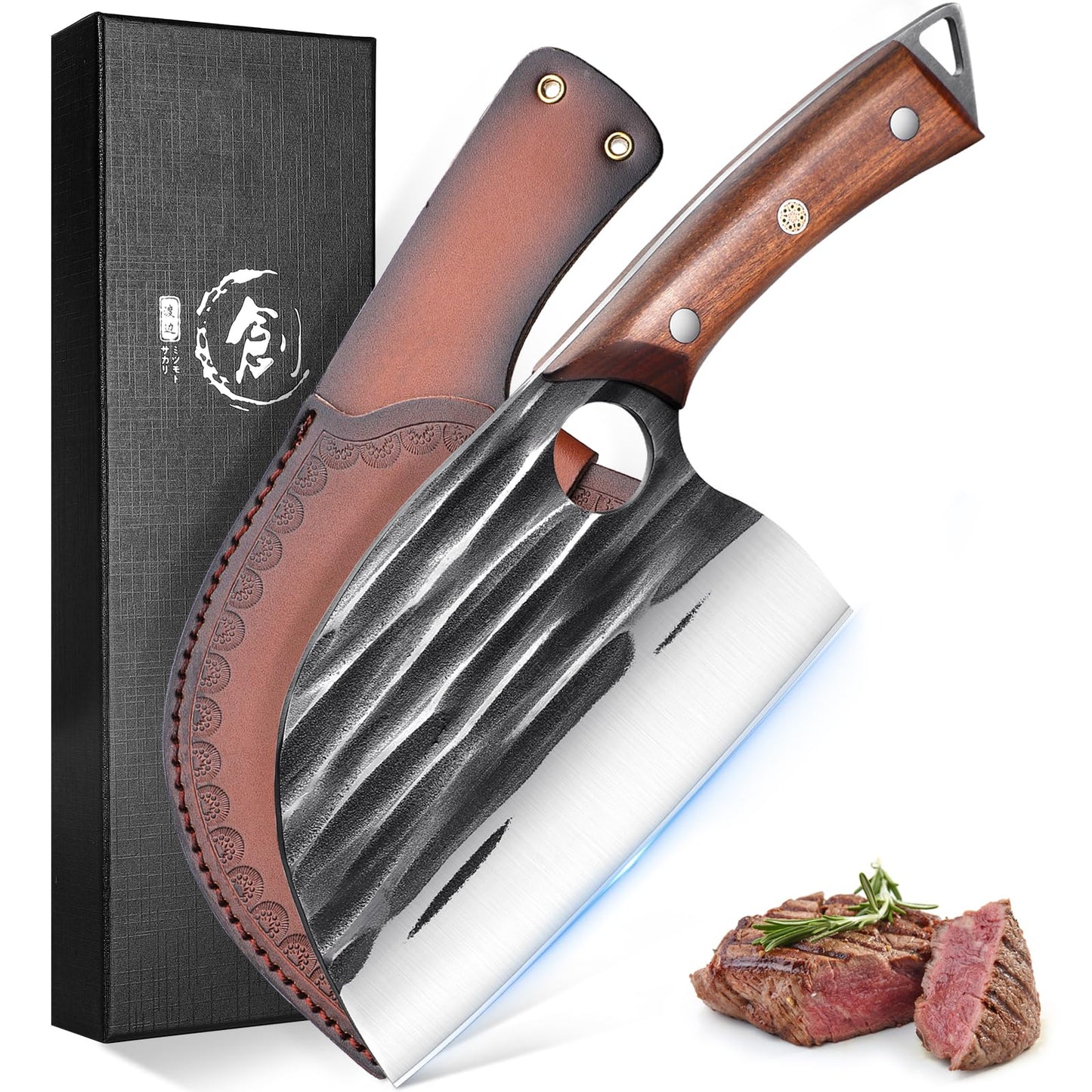 ROCOCO Effort Saving Meat Cleaver - Red Wood Easy Handle Chef Knife