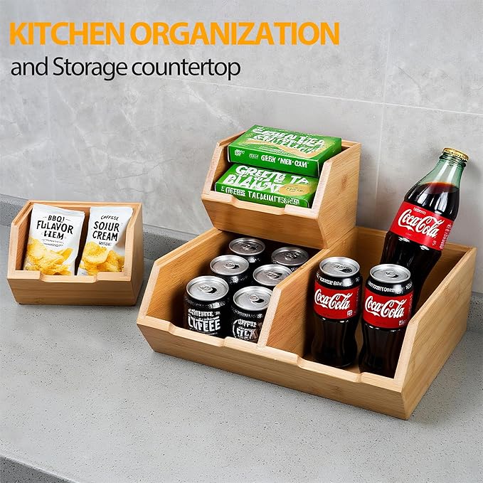 3 Pack Stackable Bamboo Pantry Storage Bins,Potato Onion Storage Bins