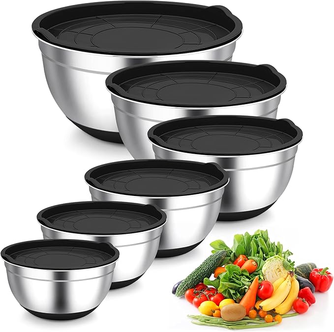 TeamFar Mixing Bowls, Stainless Steel Salad Bowls with Lids - Khaki