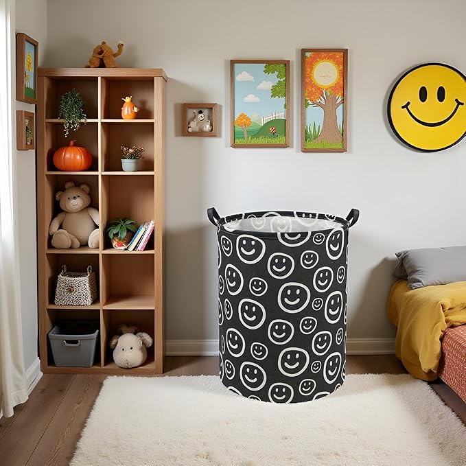 HIYAGON Baby Laundry Basket Baby Hamper for Nursery Girl Kids Hamper Cute Kids Toys Storage Bin Organizer Smile Room Decor for Home(Smile)