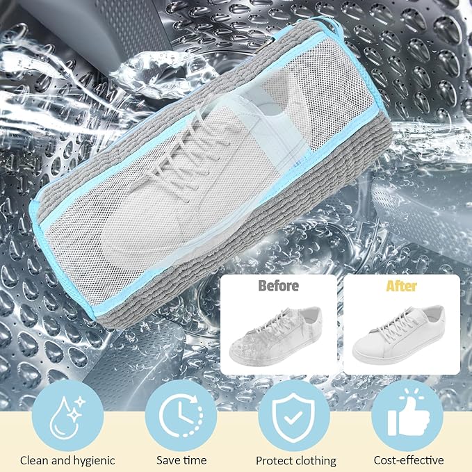 Shoe Washing Machine Bag,2 Pcs Shoe Washing Bag for Dryer & Washer, Reusable Laundry Shoe Bag for All Shoes Sizes, Independent Insole Compartment With Side Mesh (Grey)