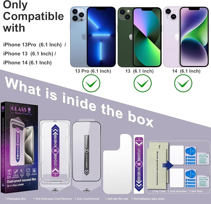 2 Pack Screen Protector for iPhone 16e/iPhone 14/iPhone 13 Pro/iPhone 13