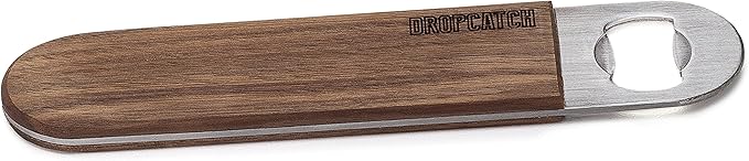 Dropcatch Handheld Bar Blade Bottle Opener | Flat Beer Cap Bottle Opener | Durable Bartender or Home Tool | Heavy Duty Stainless Steel & Walnut Finish | Mini 4.25” x 1.5”