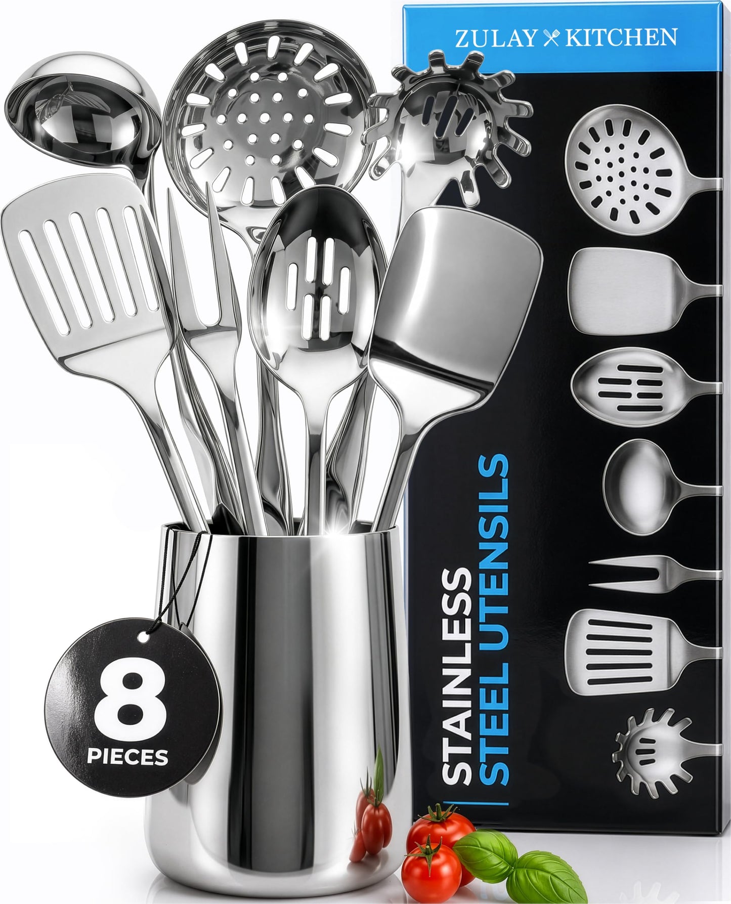 Zulay Kitchen Stainless Steel 5 Piece Cooking Utensil Set
