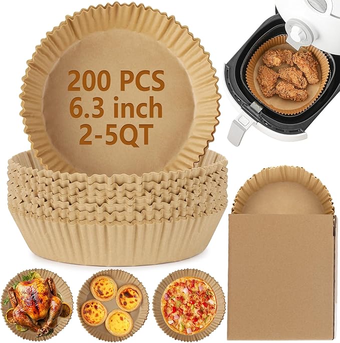 200Pcs Air Fryer Paper Liners, 8 Inch Square Disposable Paper Liner, Non-stick Parchment Paper for Frying Baking Roasting Microwave Oven