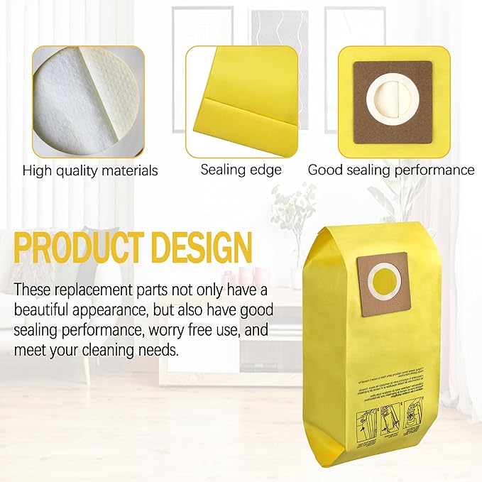 ORTVS AH10243 Disposable Vacuum Bag for Hoover Commercial CU2 Vacuum Cleaner CH54013 CH54015 CH54113 CH54115 Upright Bags for HushTone Replacement, Yellow (10 Pack)