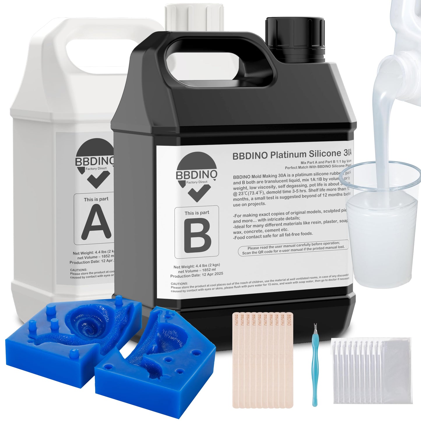 BBDINO Silicone Mold Making Kit Liquid Platinum 30A 2.42 Lbs Sapphire Blue
