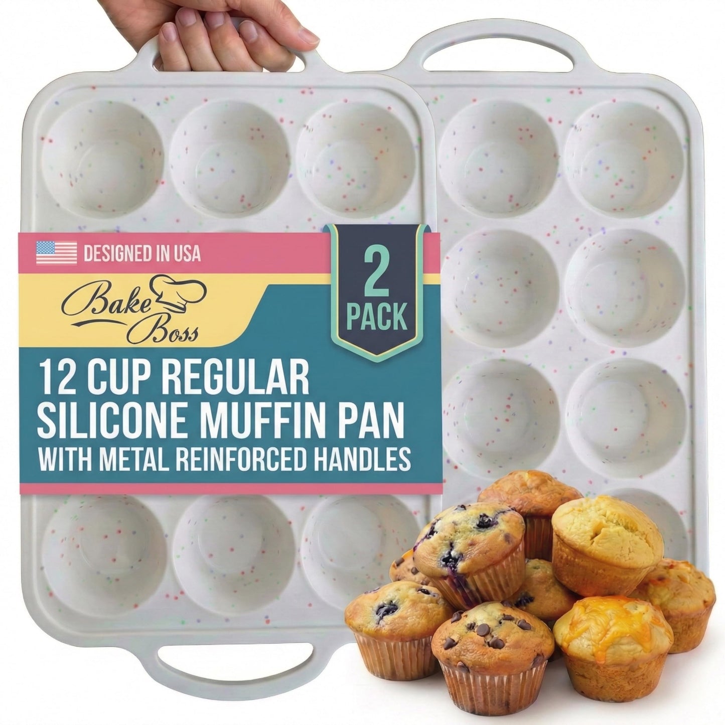 BAKE BOSS Silicone Muffin Pans, 2-Pack Regular 12 Cup, BPA-Free