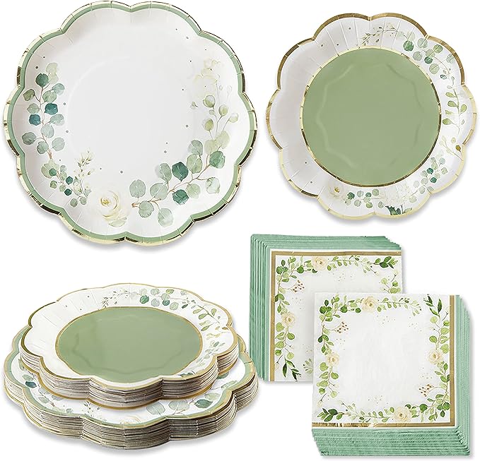Kate Aspen Garden Blooms 62pc Paper Plates Napkins, 16pcs 7 inch & 16pcs 9 inch Heavy Duty Disposable Party Plates, 30pcs 6.5 inch Durable Paper Napkins for Bridal Shower, Baby Shower, Wedding Party