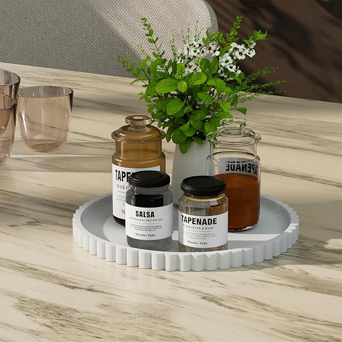 Silicone Bathroom Countertop and Vanity Tray-10 Inch Round Silicone Bathroom Tray, Modern Bathroom Decor, Coffee Table Decor, Decorative Tray for Candle, Perfume, Plants (White)