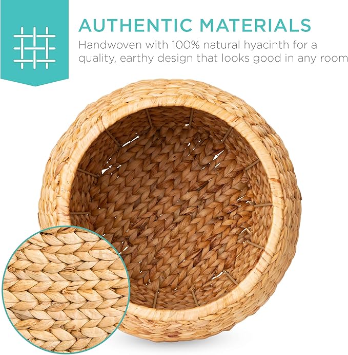Best Choice Products Vintage Multipurpose Hyacinth Storage Basket, Plant Décor, Handwoven Organizer Tote for Bedroom, Living Room, Bathroom, w/Lid - Natural