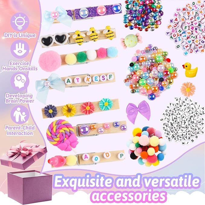 80 Set Cheer Pins Spirit Clips Clothes Wooden Pins for Backpacks Include 90 Mini Resin Animals 30 Mini Bows 500 Beads Cheer Clothespins Decorations Ribbon Team Classroom Cheer Gifts Bulk（Natural）