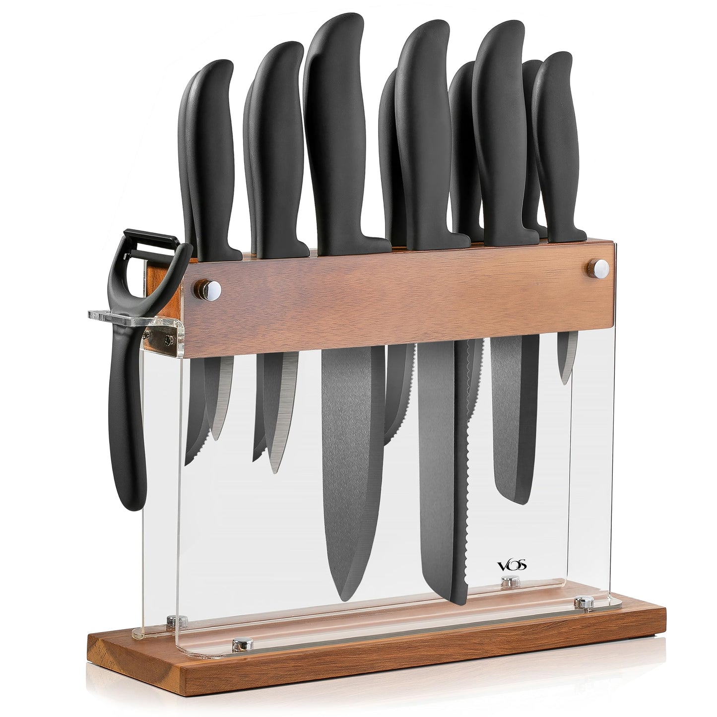 Vos Ceramic Knife Set in Elegant Gift Box, Ceramic Knives Set For Kitchen, Ultra Sharp Kitchen Knife Set with Covers, 4" 5" 6" Paring, Santoku & Chef Knife, Lightweight, Dishwasher safe (Black Handle)