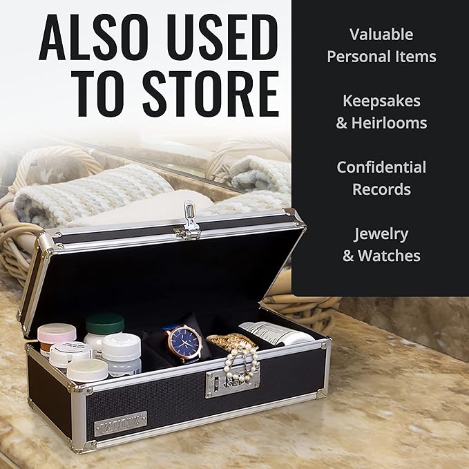 Vaultz Locking Medicine Storage Box with Combination Lock, 3.75" x 11.88" x 5.25", Black (VZ03480)