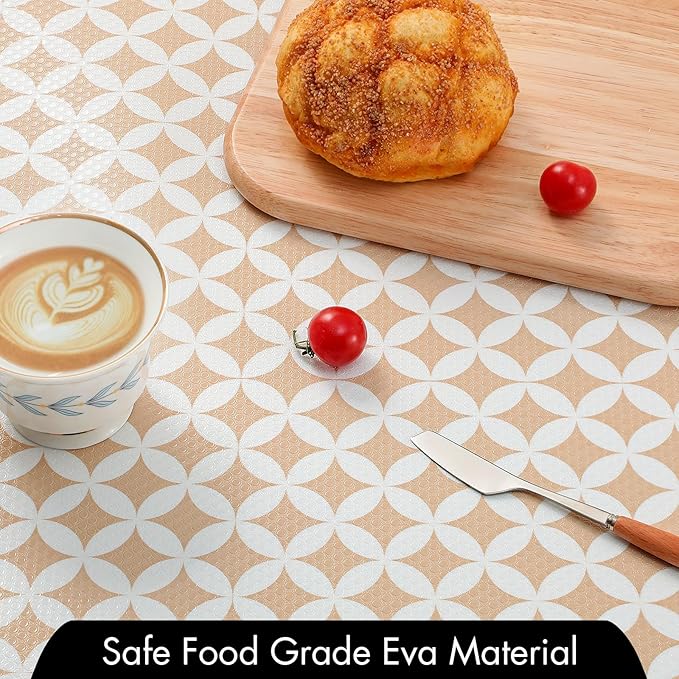 Cooyes Shelf Liner for Kitchen Cabinets – Non-Adhesive Waterproof EVA Liner for Drawers and Cabinets – Durable, Easy-to-Cut Shelf Paper with Modern Pattern