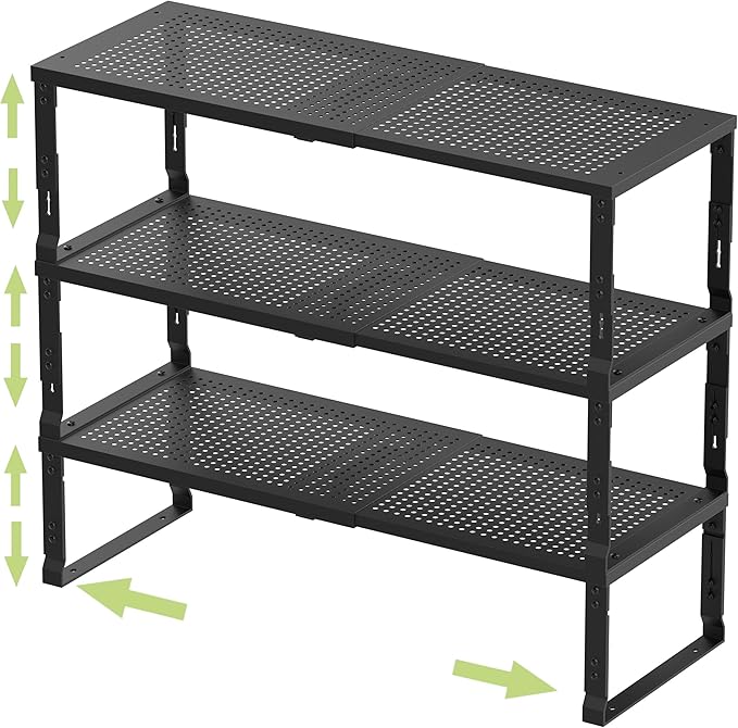 Jojocross Adjustable Expanable Stackable Spice Rack Shelf Pantry Storage Organizer for Kitchen Cabinet,Countertop,Bathroom and More.Space is no Longer Limited(1Pack/White/Large)