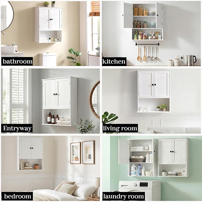 Bathroom Wall Cabinet, White 30" x 24" Wall Mounted Medicine Cabinet, Over Toilet Storage Hanging Cabinet Adjustable Shelves Cupboard with Large Space for Laundry Room, Bedroom, Kitchen, Entryway