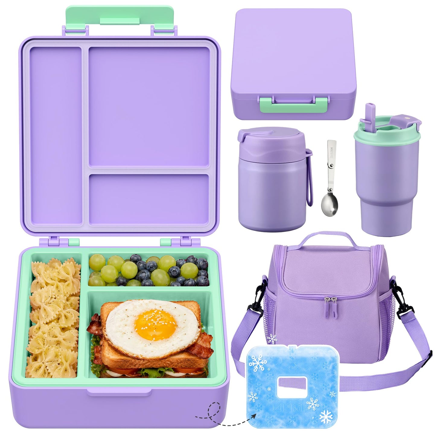 Pawtong Lunch Box Set with Bento Box Container, 17OZ Stainless Steel Food Soup Thermo, Kids Water Bottle & Portable Insulated Lunch Bag, Leakproof, Hot/Cold Retention for School, Travel (Dinasour)