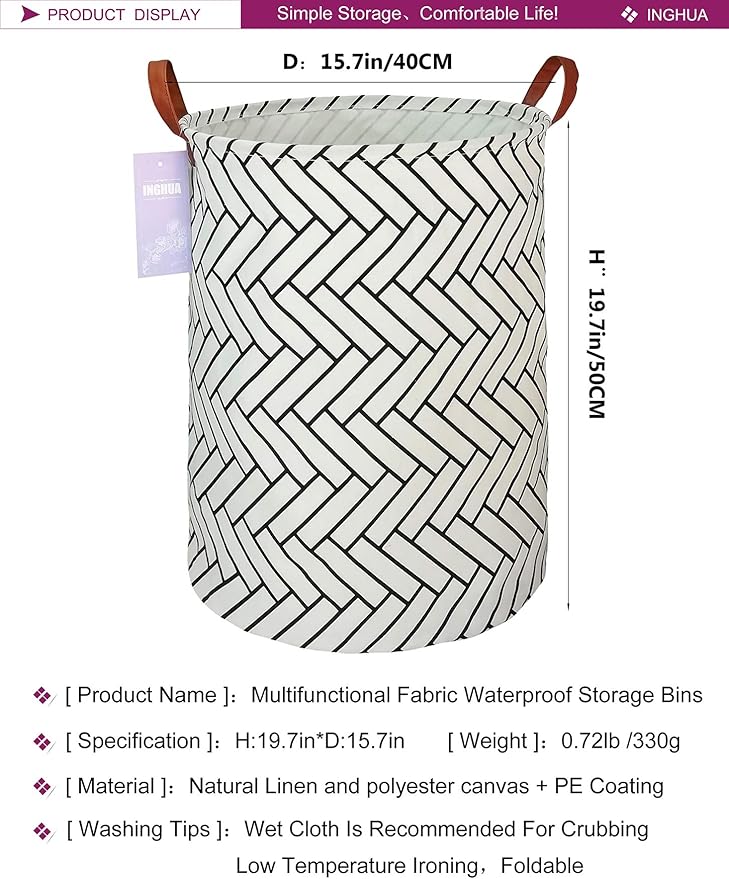 Laundry Hamper Large Canvas Fabric Lightweight Storage Basket/Toy Organizer/Dirty Clothes Collapsible Waterproof for College Dorms, Boys and Girls Bedroom,Bathroom(Weave)