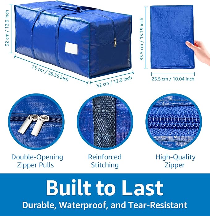 6 Pack Large Moving Bags Heavy Duty – Reusable Storage Bags with Zippers & Handles | Extra-Large Packing Bags for Moving Boxes, Clothes, Bedding, Holiday Décor & Home Storage