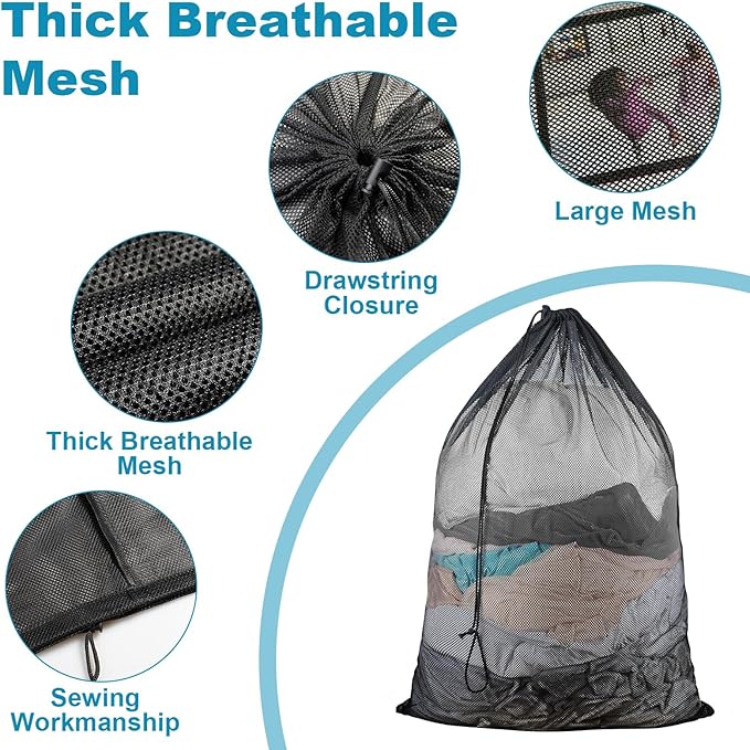 3 Pack Large Mesh Laundry Bag, 24 x 36 Inch Mesh Wash Bag with Drawstring Closure, Delicates Bag for Washing Machine - Perfect for College Dorms, Travel, Laundromats, Apartments (Black)