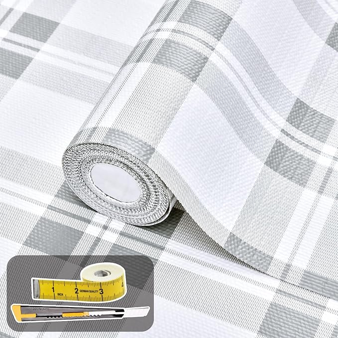 Drawer and Shelf Liner for Kitchen Cabinet: 17 in X 30 Ft Non Slip Waterproof Shelf Paper Non Adhesive Refrigerator Liners Light Grey Lattice Easy Liners for Bathroom