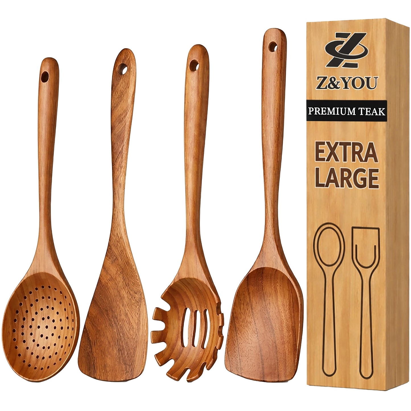 9-Piece Teak Wooden Utensil Set – Wooden Spoons for Cooking with Spoon Rest, Wooden Spatula, and Non Toxic Cooking Utensils – Premium Kitchen Utensils Set for Daily Use