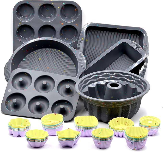 46PCS Silicone Bakeware Set Cake Molds Set For Baking, Including Baking Pan, Cake Mold, Cake Pan, Toast Mold, Muffin Pan, Donut Pan, And Cupcake Mold Silicone Baking Cups Set