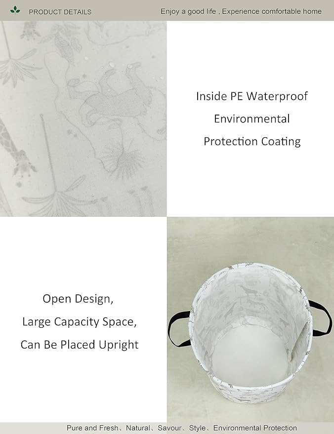 Round waterproof laundry basket,foldable storage basket,laundry Hampers with handle,gift basket,suitable for children's room and toy storage (Animals)