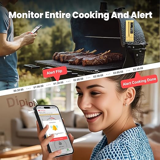Btclink WiFi Wireless Meat Thermometer Unlimited Range 7 NIST Certified Accuracy Sensors Sub-1g(10x Stronger Than Bluetooth) APP&Magnetic Smart Digital Base for BBQ,Oven,Smoker,Grill
