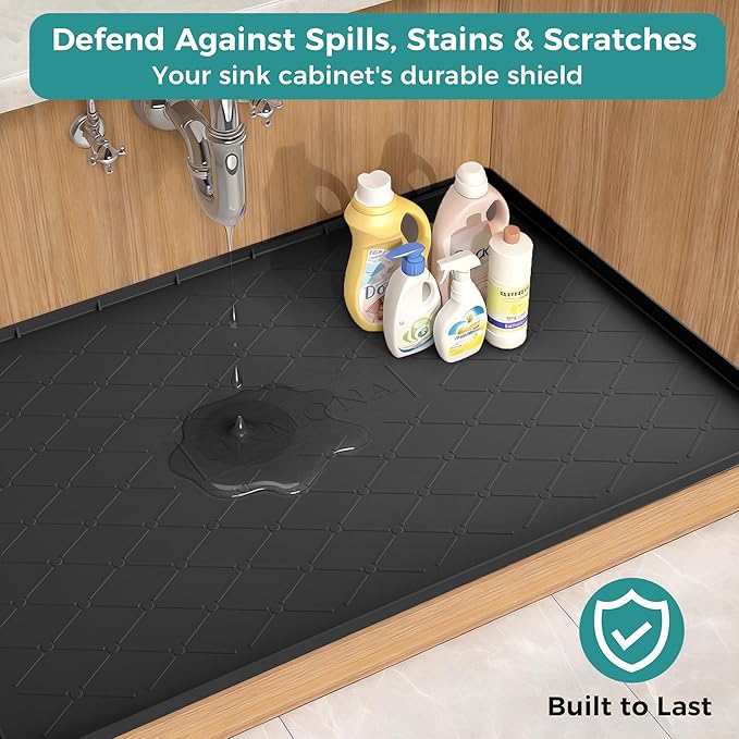 URMONA 34" x 22" Waterproof Silicone Mat in Multiple Sizes & Colors, Under Sink Mat for Kitchen & Bathroom, Pet Food Pad for Dogs & Cats, Kitchen Cabinet Liner, Multi-Purpose for Storage(Light Grey)