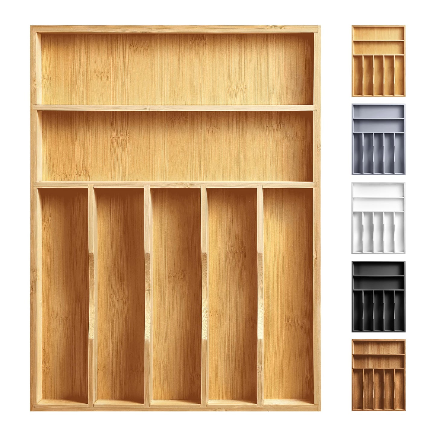 oridom Expandable Bamboo Kitchen Drawer Organizer for Cutlery and Utensils, Adjustable Bamboo Wood Cutlery Tray in Drawer for Flatware and Silverware in Kitchen, (White)