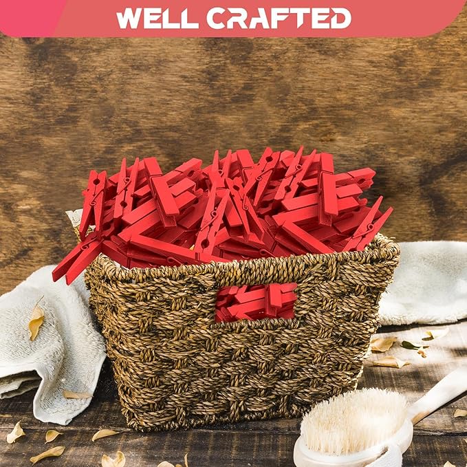 100 Pcs Colored Clothes Pins Wooden, Red Clothespins for Crafts, Clothing Pins for Hanging Clothes Classroom 2.9 Inch