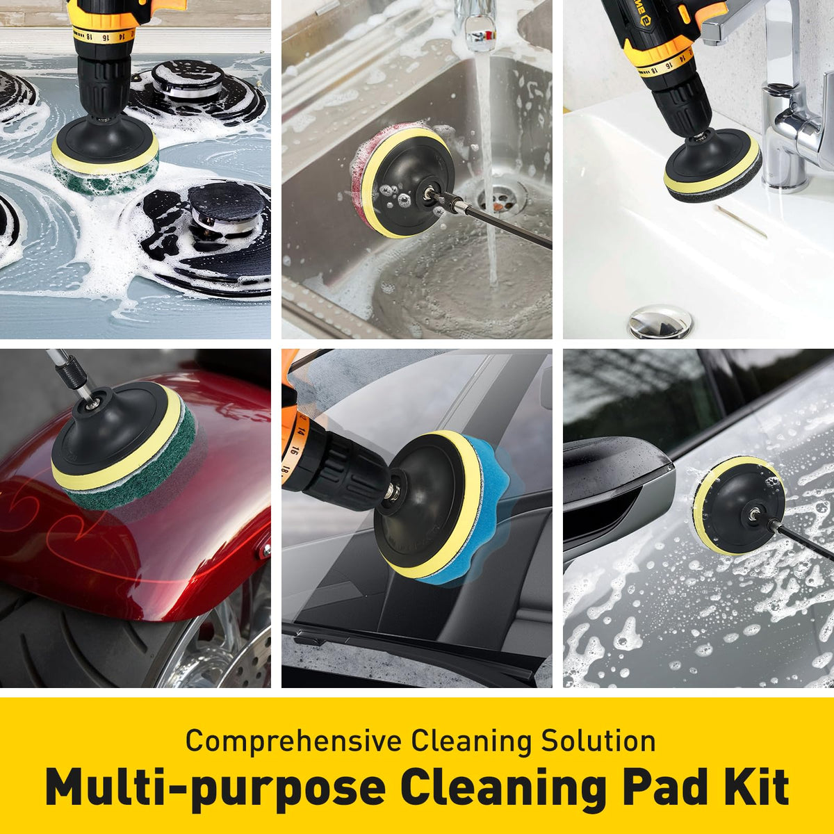 CasaCulina 25 Pack Drill Brush Attachment Set, Scrub Pads & Sponge, All Purpose Power Clean Scrubber Brushes with Extend Long Attachment, Car Polishing Pad Kit, Cleaning Supplies for Grout Tile Sink